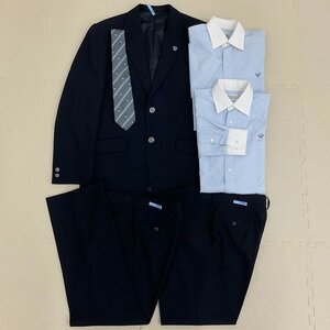 US850 (中古) 広島県 佐伯高校 男子学生服 6点セット /指定品/校章付/170A/SS/S/W70/ブレザー/シャツ/ズボン/ネクタイ/紺/KANKO/制服/夏冬/