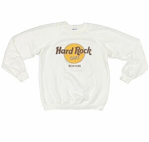 80’s 90's 米国製 ヘインズ Hanes ハードロックカフェ Hard Rock Cafe ボストン スウェット 白 L [ta-0747]