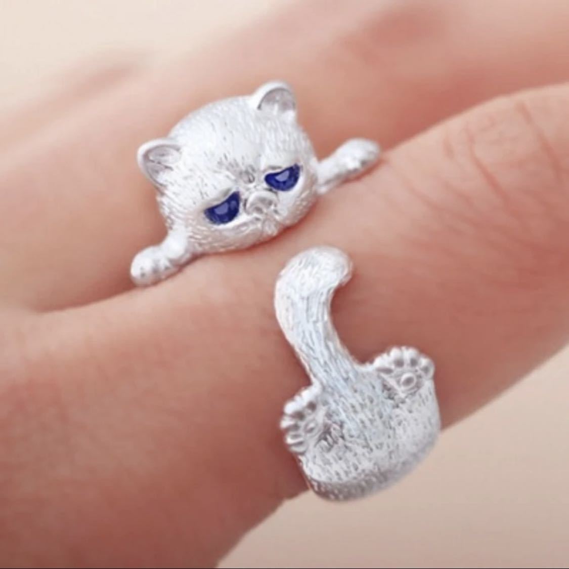 美品 ダイヤモンド 0.01ct K18 猫 ネコ デザイン リング イエロー