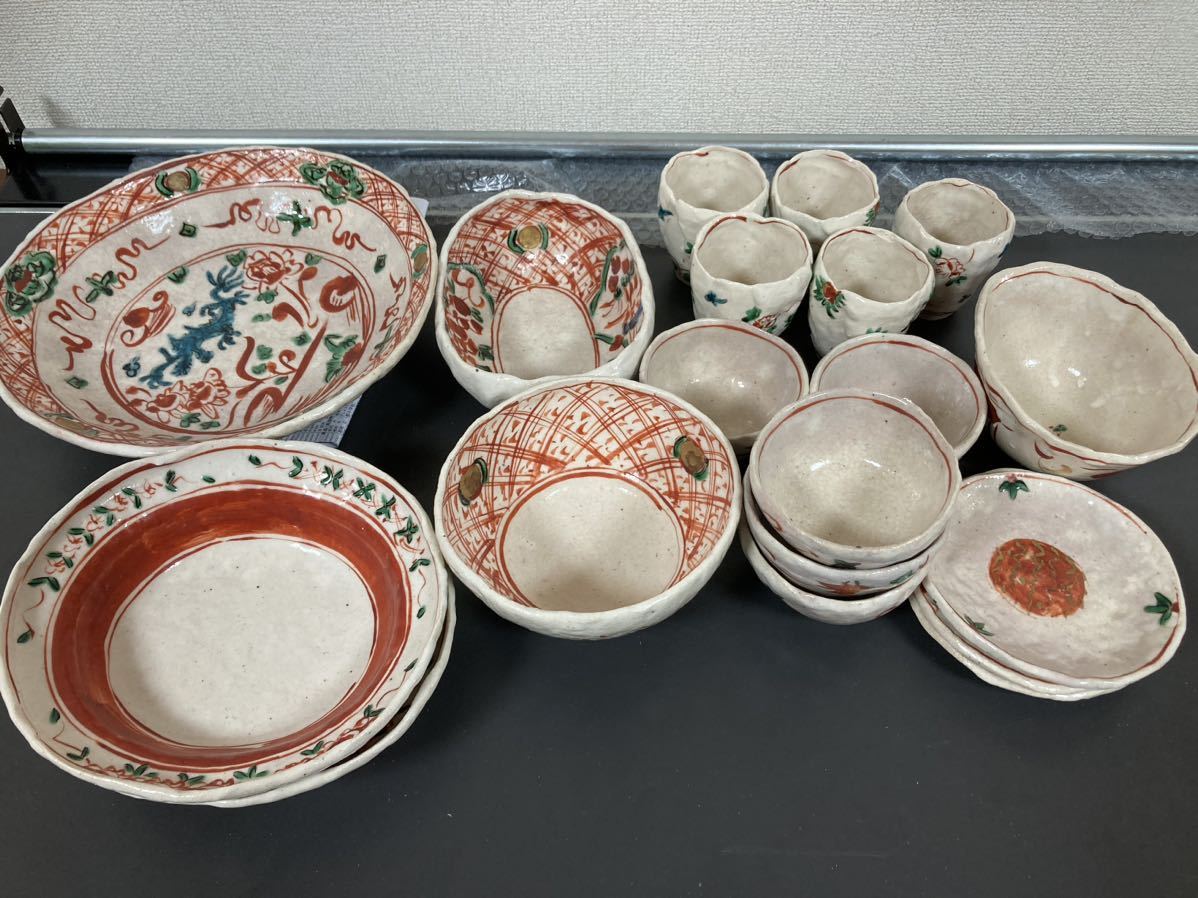 低価格の 犬山焼 七賢人図 時代品、縁起物 急須と茶碗4客 希少 食器