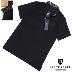 定価1.7万 M(2)新品ブラックレーベル クレストブリッジ Coolmaxクールマックス 前立てCBチェック 半袖ポロシャツ黒BLACK LABEL CRESTBRIDGE