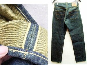 ◇即決[W31]オリジナル 赤耳 Levi's 501 後染めグリーン ビンテージ セルビッチ デニム パンツ■2186