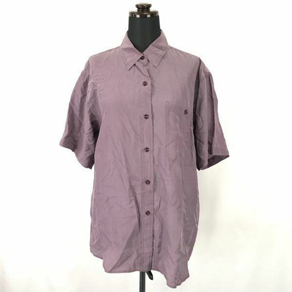 PUSILK★シルク100%/7分袖/半袖シャツ【women’s size -L/紫/purple】Tops/Shirts◆BH88