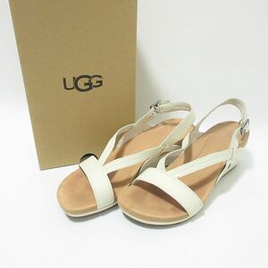 美品 UGG アグ KENLEY レザー ウェッジソール アンクルストラップ サンダル US7.5 24.5cm 白 ホワイト 404