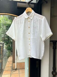 イギリスヨーロッパ古着 cottonコットンレースブラウス embroideryエンブロイダリー blouse shirt 半袖シャツLV781