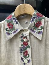 イギリスヨーロッパ古着コットン×リネン混shirt 半袖シャツ花柄ブラウスcotton、linen blouse半袖LV782_画像3