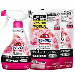 【まとめ買い】トイレマジックリン ツヤツヤコートプラス トイレ用洗剤 消臭・洗浄 エレガントローズの香り 本体×1個+替×2個