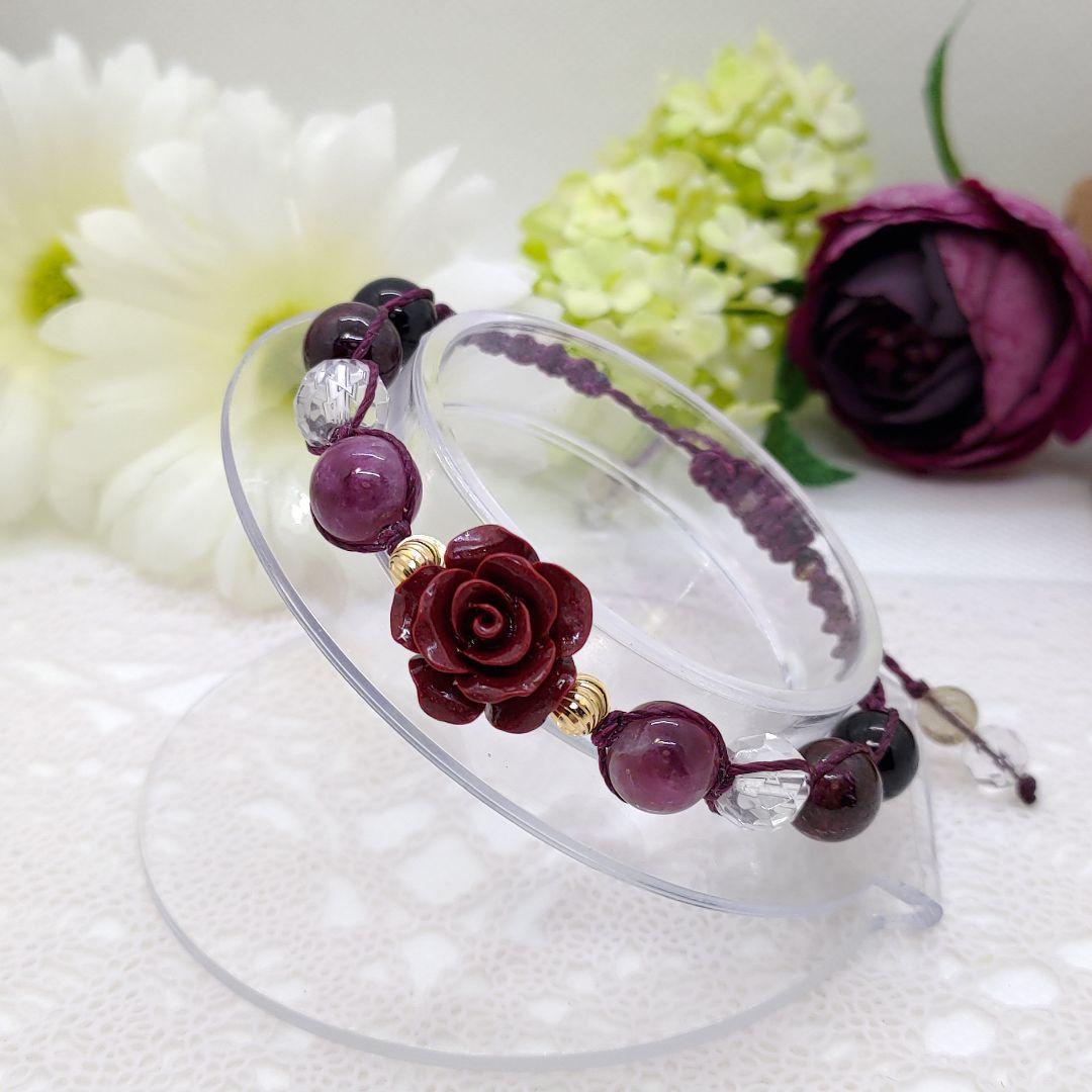 Makramee-Armband aus Naturstein ◆ Zinnoberrose ◆ Rosa Turmalin ◆ Granat, Handgefertigt, Accessoires (für Damen), Andere