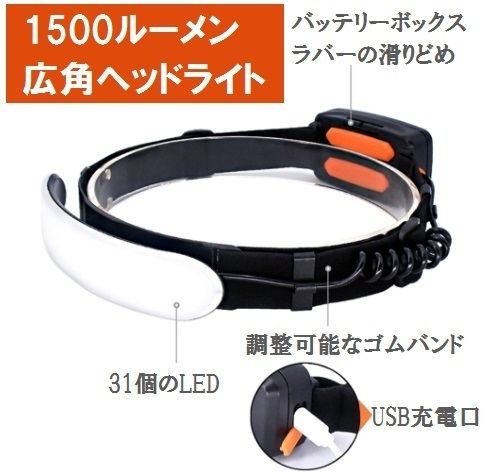 LEDライト　1500ルーメン　5000mAhリチウム電池　釣り農業やキャンプなどに最適 　