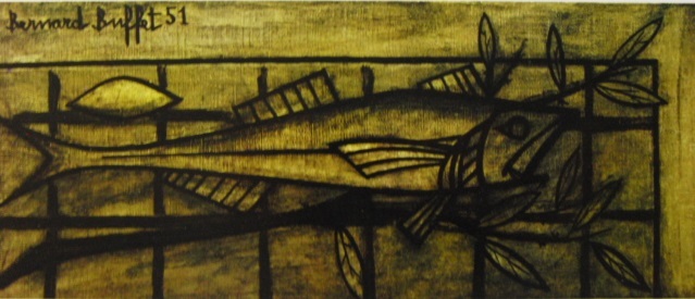 Bernard Buffet, Nature morte avec poisson Illustration de livre d’art rare, Cadre flambant neuf de haute qualité inclus, En bonne condition, frais de port inclus, Peinture, Peinture à l'huile, Nature, Peinture de paysage