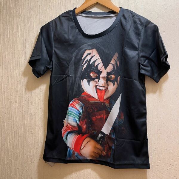 新品★ブラック★チャイルドプレイ★チャッキーKiss風Tシャツ★ユニセックス★MプリントTシャツ 