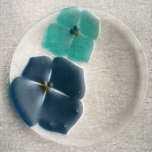 Sasaki Shoko 佐々木翔子 ガラス皿 フュージング 作家物 ブルー 紫陽花 プレート くもりガラス フロストガラス 中皿 glassworks
