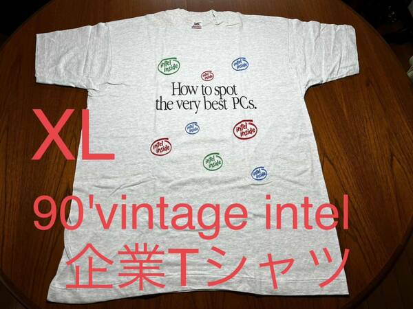 貴重！90' シングルステッチ　intel Tシャツ　Apple Google テック企業　インテル　ヴィンテージ tee フルーツオブザルーム　vintage