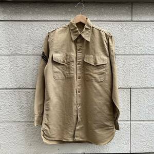 50s 60s USA古着 ミリタリーシャツ ベージュ ワッペン US ARMY ワークシャツ オフィサーシャツ あまりか古着 vintage ヴィンテージ 薄手