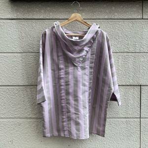 80s USA made stripe pattern lady's pull over shirt smock high‐necked Byer CALIFORNIA America made old clothes vintage Vintage L