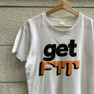 70s 80s USA古着 白 半袖Tシャツ プリントTシャツ メッセージプリント get FIT アメリカ古着 vintage ヴィンテージ シングルステッチ 英字