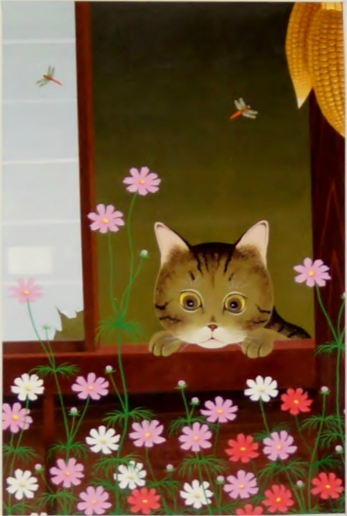 Cute cat painter Katsutoshi Taki's framed mini art of cats Home alone kitten (Cosmos) Discontinued product, Limited stock., Artwork, Painting, others