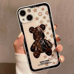 iPhone14ケース　新品 アイホンケース ホワイト ベアブリック ベア クマ スマホケース iPhone 強化ガラス 耐衝撃　 携帯カバー