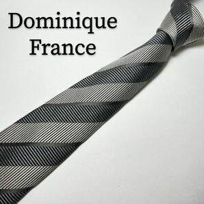 ドミニクフランス Dominique France ネクタイ シルク グレー レジメンタル 知的 レギュラー ストライプ 灰色 絹
