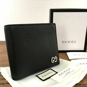 ☆送料無料☆ 未使用品 GUCCI 二つ折り財布 473922 ブラック GG 箱付き 171