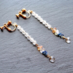 Art hand Auction [Free Shipping] Crack Crystal Quartz + Swarovski Sparkle Earrings Natural Stone Dangling Long, Handmade, Accessories (for women), Earrings, Earrings