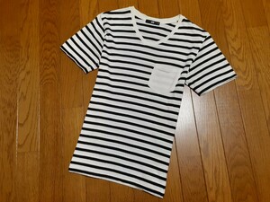 ハレ HARE ボーダー 左胸ポケット付き Ｖネック 半袖Ｔシャツ Ｓサイズ 美品