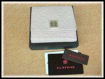 51255T 未使用 CLATHAS クレイサス フリーズ BOX二つ折り財布 ピンク 牛革 10×9.5cm 箱付 ウォレット_画像1