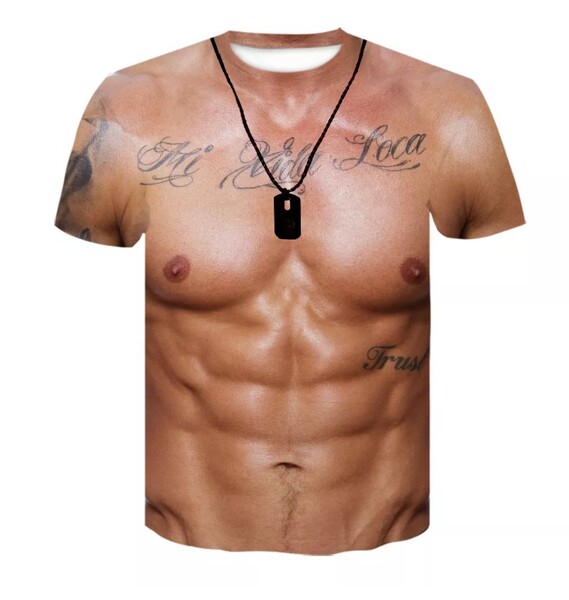 タトゥー 筋肉 Tシャツ コスプレ衣装 パーティーグッズ Lサイズ