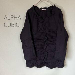 * Alpha Cubic ALPHA CUBIC 7 minute sleeve cut and sewn gya The - cut and sewn cut and sewn black color lady's LL size cotton 100% simple 