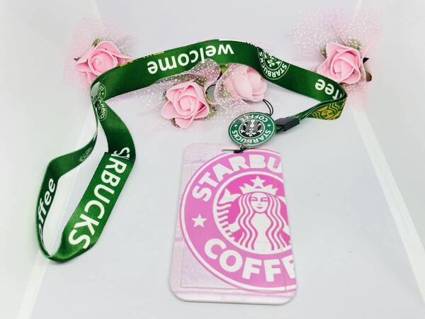 スタバ IDカードホルダー IDカードケース ネックストラップ付 Starbucks ピンク