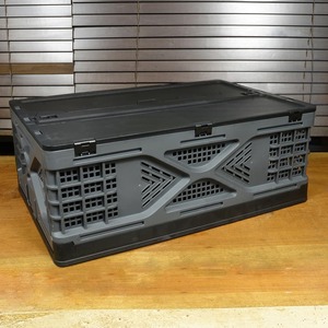  container box folding type lock attaching cover plastic frame capacity 50L [ gray ] storage box basket . basket stocker 