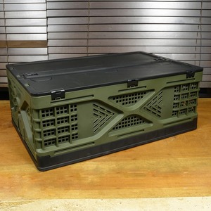  container box folding type lock attaching cover plastic frame capacity 50L [ Army green ] storage box basket . basket 