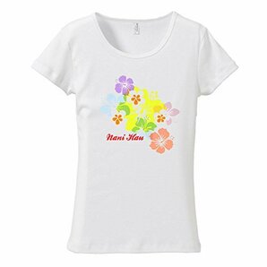 (XL)ホワイト【tf075】パステルカラーカラフルハイビスカスデザイン　フラダンス　メール便発送　Tシャツ半袖　送料無料ハワイ・フラ　