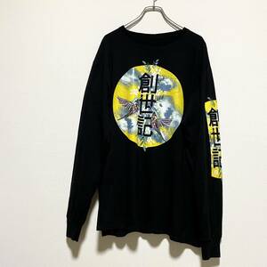 アメリカ古着　創世記　長袖Tシャツ　ロンT　袖プリント　XLサイズ　ビッグサイズ　ゆるだぼ　ブラック　【J496】