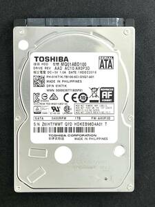 【送料無料】　★ １ＴＢ ★　東芝 / MQ01ABD100　【使用時間：5762ｈ】　2016年製　良品　2.5インチ　内蔵 HDD　9.5mm/SATA/5400rpm