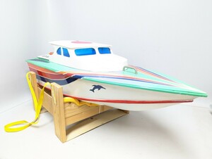 ■希少 全長約110 RC DOLPHIN ラジコンボート 電動 木製 台座付き■