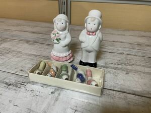 23A05-73:カントリー雑貨　ドール　女の子　男の子　調味料入れ　ペア　陶器　塩コショウ　小鳥箸置き　まとめて