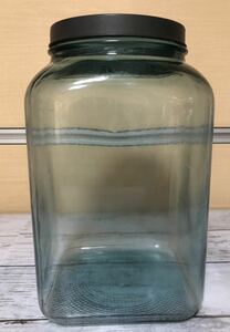 23M05-25：レトロ ガラス製 海苔瓶 飴瓶 花瓶 保存瓶 ガラス容器 瓶 ガラス 古ガラス淡い水色 アンティーク 蓋あり