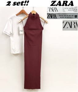 2セット 未使用品 /S/ ZARA ワインニットホルタードレス ホワイト 半袖Tシャツ レディース タグ カジュアルトップスフェミニンガーリーザラ