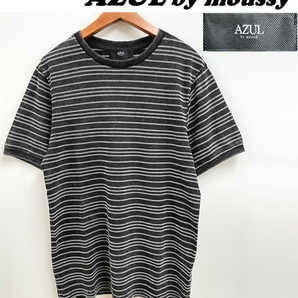 未使用品 /M/ AZUL by moussy ブラック ボーダー半袖Tシャツ クルーネック カジュアル 黒 アウトドア キャンプ メンズ レディース アズール