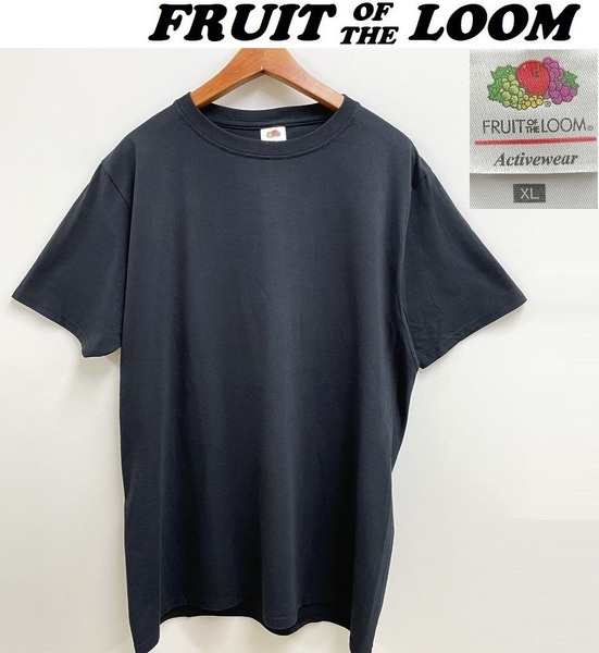 未使用品 /XL/ FRUIT OF THE LOOM ブラック半袖Tシャツ メンズ レディース アウトドア キャンプ カジュアル 無地定番 フルーツオブザルーム
