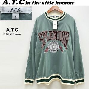 未使用品 /M/ A.T.C in the attic グリーン ロンティ ストリート 長袖Tシャツ メンズレディース ドロップショルダー タグ インジアティック