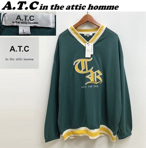 未使用品/L/A.T.C in the attic グリーン Vネックカレッジ 長袖Tシャツ ストリート トップス ロンティ メンズ レディース インジアティック