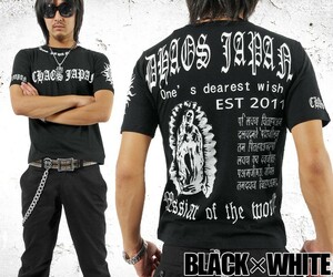 【Chaosthoery】ブランドロゴ■バックマリアTシャツ【ch-ry-0011】新品ブラックホワイトＭ
