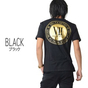 【DELTA】箔プリント半袖Tシャツ メンズ　del-70677新品ブラックMサイズ