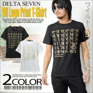 【DELTA】箔プリント半袖Tシャツ メンズ　黒　ゴールド　クルーネック　del-70675新品ブラックL