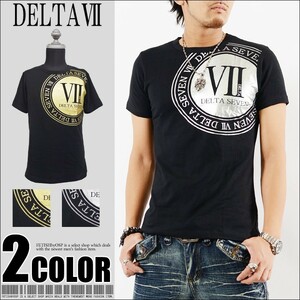 【DELTA SEVEN】 箔プリント半袖Tシャツ アウトローお兄系 del-70676新品ブラックシルバーL