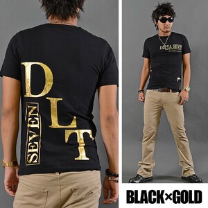【DELTA SEVEN】セブン ナンバーズプリント ロゴ 半袖 Tシャツ 【del-70643】新品ブラックゴールドL