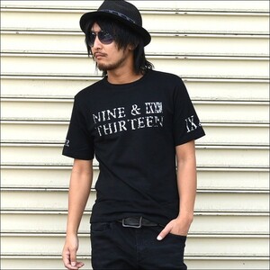 【G.H.R NINE&THIRTEEN】バック唐草柄ロゴデザインプリント半袖Tシャツ【70725】新品ブラックシルバーM