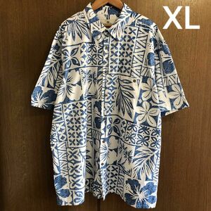 総柄シャツ　半袖　ヤシの木 ハイビスカス 柄 Island Shores